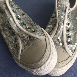 Silver Sequined low top Converse